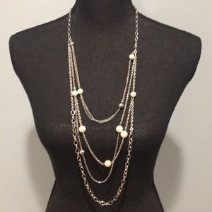 Premier Faux Pearl and Silver Layered Necklace